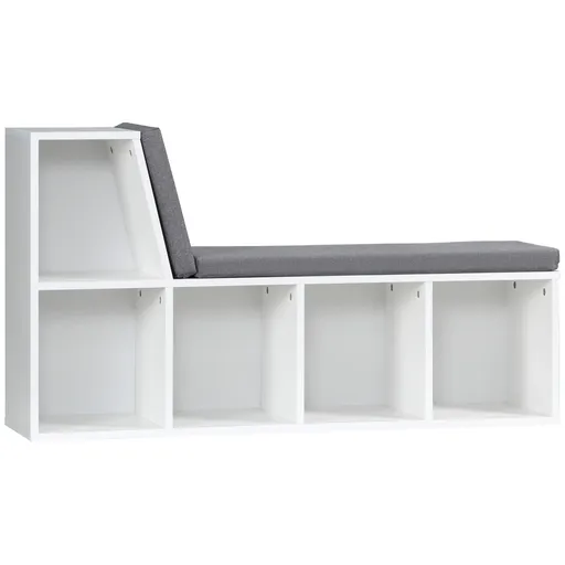 HOMCOM Biblioteca banc 2 in 1 cu 5 compartimente de depozitare si 2 perne 108 x 30 x 60 cm alb gri | Aosom Romania
