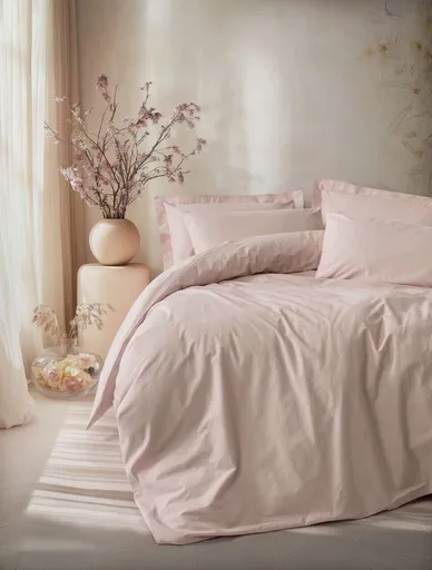 Lenjerie de pat dubla, L'essentiel Maison, Plain, Bumbac Ranforce, Roz pudra