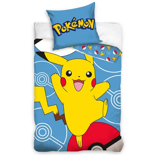 Carbotex Lenjerie de pat pentru copii Pokémon Pikachu și Pokéball, 140 x 200 cm, 70 x 90 cm