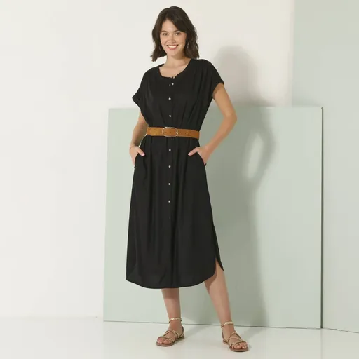 Rochie midi de culoare solidă cu nasturi