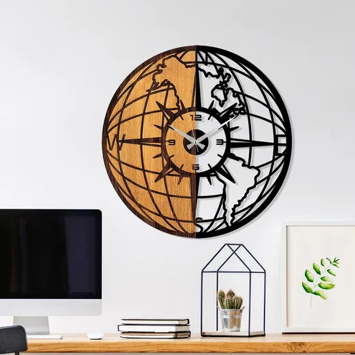 Ceas de perete, Wooden Clock, ø56 cm, Nuc / Negru