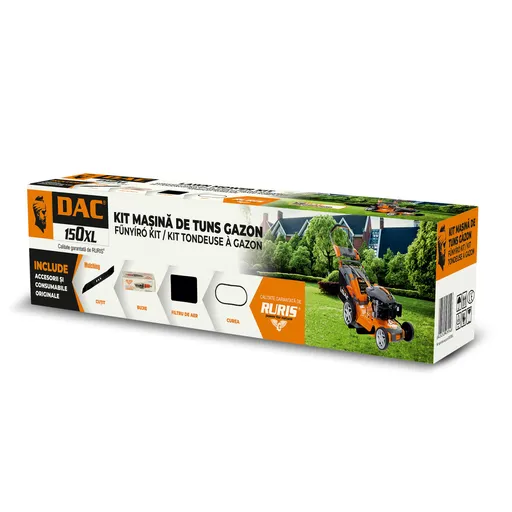 Kit masina de tuns gazon dac150xl,cutit functie mulching, curea, filtru aer, bujie, kit surub