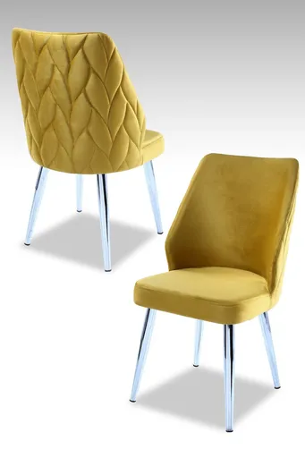 Set scaune 4 piese, Hanah Home, Pufi, PAL, Galben / Crom