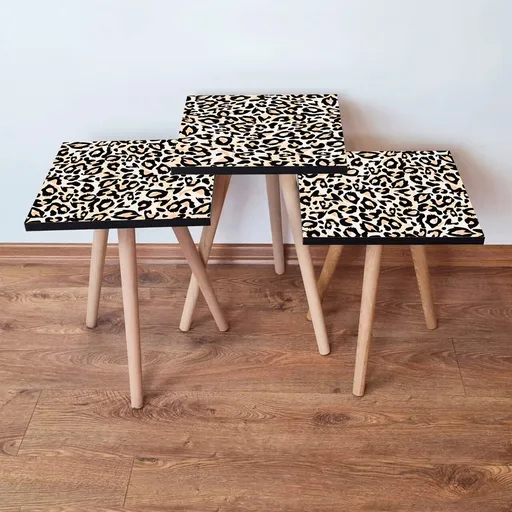 Set masute 3 piese, Hanah Home, 3Shp152, Negru / Alb / Somon