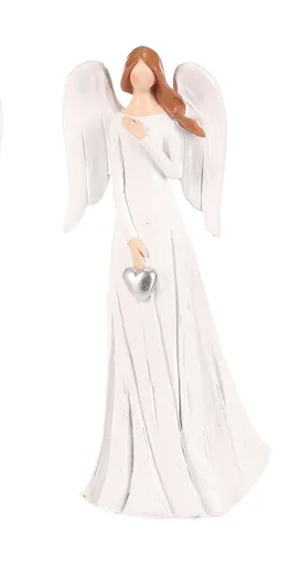 Înger din poliresină cu inimă în palme,  20 cm,alb