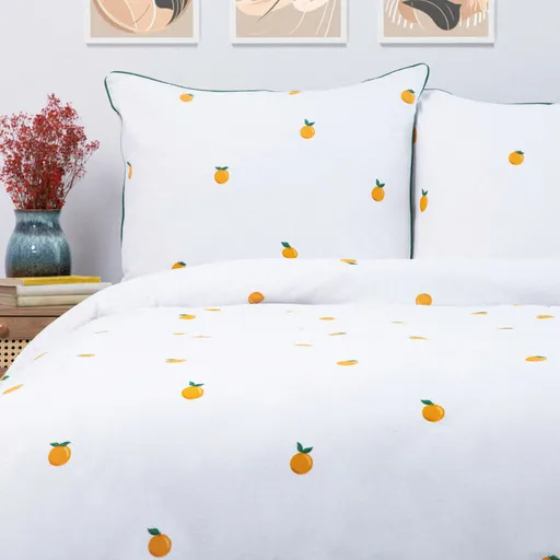 Lenjerie de pat pentru o persoana Orangie, Homla, 2 piese, 140x200 cm, bumbac, alb/portocaliu