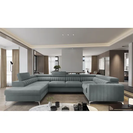 Coltar extensibil stanga 6 locuri ELTAP, LT-100REK, Louis, 347x202x92 cm, lemn/poliester, gri