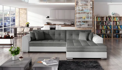 Coltar extensibil dreapta 4 locuri, ELTAP, Sorento, 296x194x78 cm, lemn/poliester, gri inchis/alb