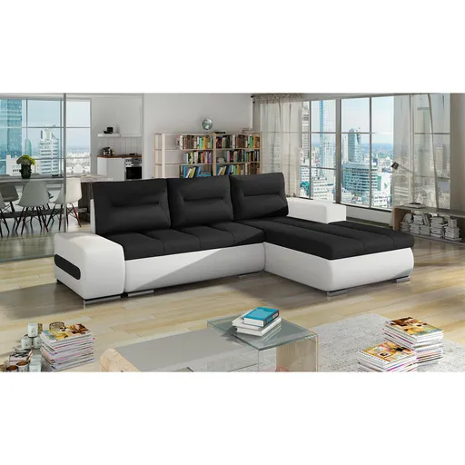 Coltar extensibil dreapta 4 locuri ELTAP, Ov19, Ottavio, 275x180x85 cm, lemn/poliester, negru/alb