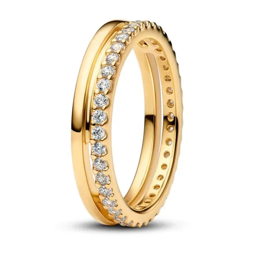 Pandora Inel dublu placat cu aur cu zircon Timeless Shine 163799C01 50 mm