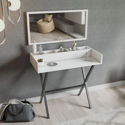 Masa de machiaj, Hanah Home, Atina, 100x91x50 cm, Alb/Negru