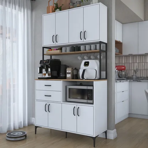 Dulap multifunctional, Hanah Home, JE209, 120x218.6x45 cm, Nuc/Alb