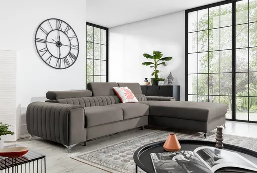 Coltar extensibil dreapta 3 locuri ELTAP, RT-04LO, Grayson, 278x205x92 cm, lemn/poliester, gri