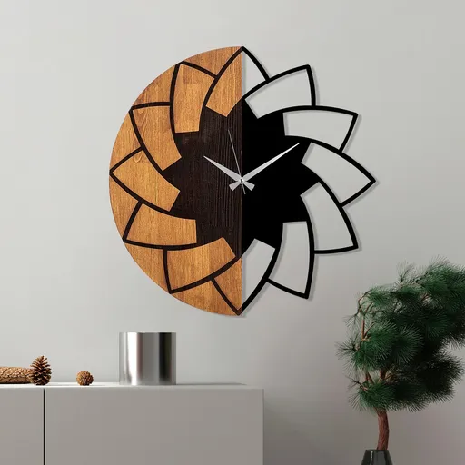 Ceas de perete, Wooden Clock, ø56 cm, Nuc / Negru