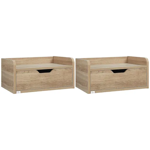 HOMCOM Set 2 Noptiere Suspendate cu Sertar de Depozitare, 40x30x19.5cm, Design Modern Natur pentru Dormitor | Aosom Romania