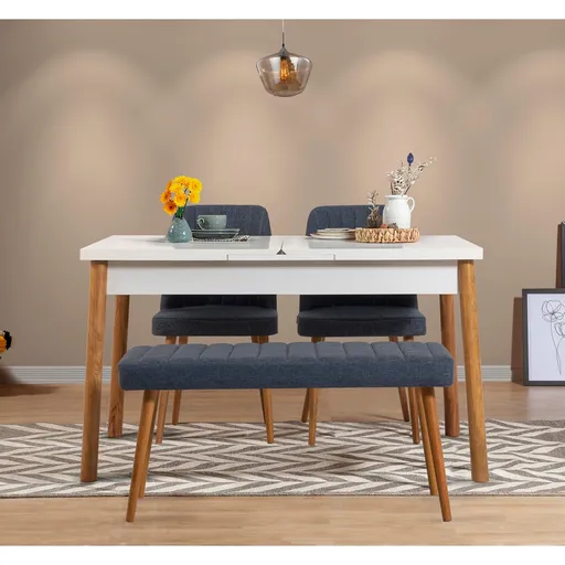 Set masa extensibila si scaune, Hanah Home, Santiago Atlantice-Navy Blue V2, Pin Atlantic / Albastru Marin