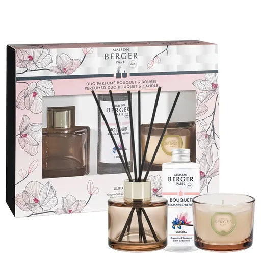 Maison Berger Paris Set cadou difuzor aromă Bolero Magnolia Liliflora 80 ml + lumânare 80 g