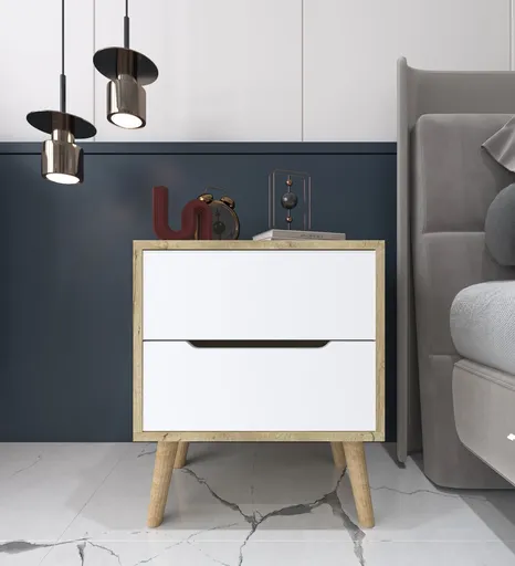 Noptiera, Hanah Home, Flora, 50x60x44 cm, PAL, Stejar Safir / Alb