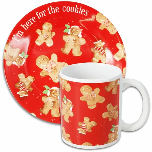 Set de cană și farfurie din gresie ceramică Cookies, roșu
