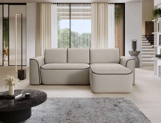 Coltar dreapta 4 locuri ELTAP, Ume, 287x190x88 cm, lemn/poliester, bej/maro inchis