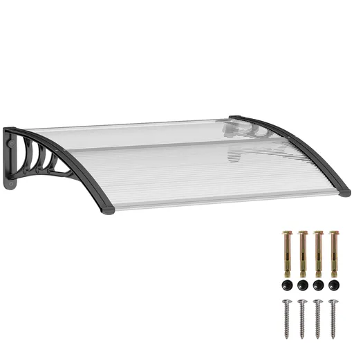 Marquisul de la Outsunny - design curbat rotund, dim. 100L x 80l x 23H cm, policarbonat plastic negru | Aosom Romania