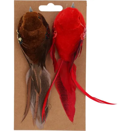 Pasăre pe clip set de 2 buc, maro / roșu , 17 x 5,5 x 4,5 cm
