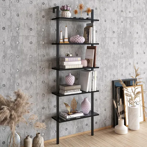 Corp biblioteca, Hanah Home, Piante, 60x174x22 cm, Negru