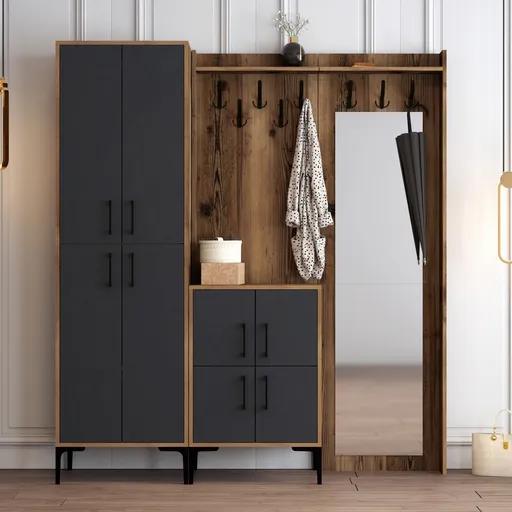 Cuier de perete, Hanah Home, Berlin ABC, 180x200x35 cm, Nuc / Antracit