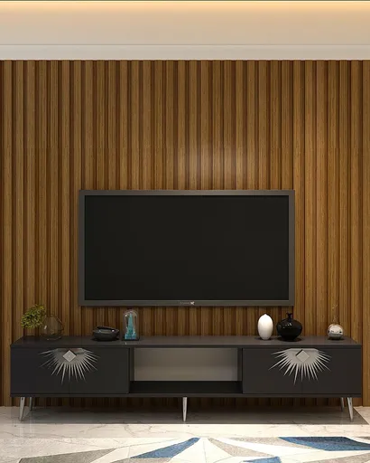 Comoda TV, Hanah Home, Nida, 150x40.6x29.6 cm, Antracit / Argintiu