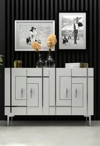 Consola, Hanah Home, Sina, 120x80x29.6 cm, PAL , Alb / Argintiu