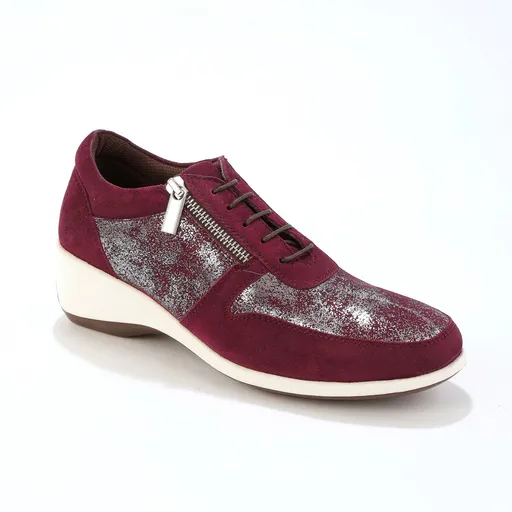 Adidași din piele cu fermoar, cu talpă tip pană