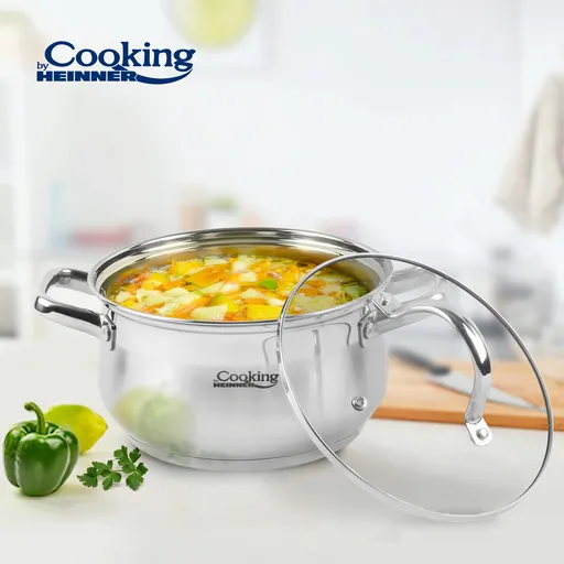 Semioala cu capac Amira, Cooking by Heinner, 22x12.5 cm, 4.7 L, inox/sticla, argintiu