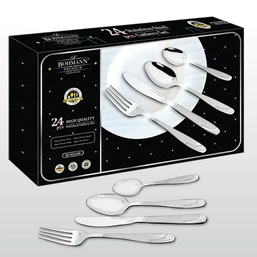 Set tacamuri Bohmann BH BP A24-SM, Cutie, SS 18/10, 24 piese, Inox