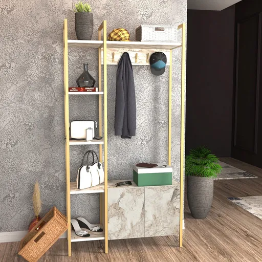 Cuier de perete, Hanah Home, Doga, 90x35x175 cm, Alb/Auriu