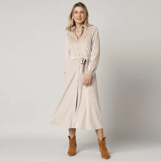 Rochie cămașă lungă cu mâneci lungi, velur