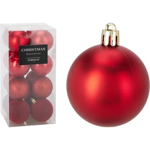 Set de 16 ornamente de Crăciun Festive Sparkles,roșu, diametru 5 cm, plastic, roșu, diam. 5 cm