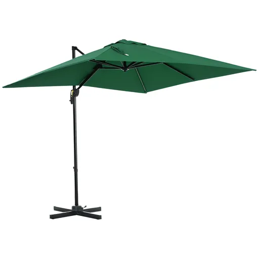 Outsunny Umbrelă de Grădină cu Manivelă, Rotire la 360°, Orificii de Ventilație și Parasolar Reglabil, 2.5x2.5 m, Verde | Aosom Romania