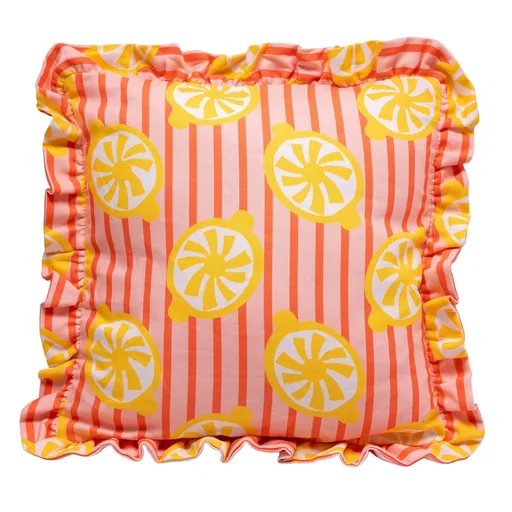 Pernă cu imprimeu de dungi și lămâie