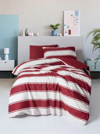 Lenjerie de pat pentru o persoana, L'essentiel Maison, Jolly, Bumbac Ranforce, Rosu/Alb