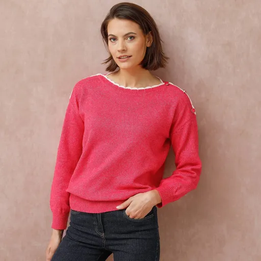 Pulover cu guler tip barcă, din amestec de lână