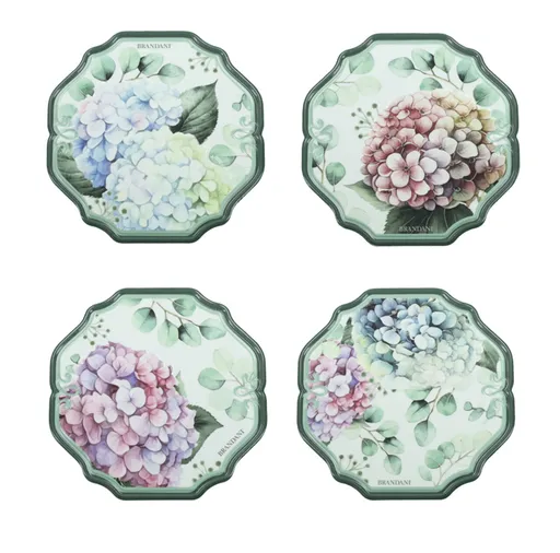 Set 4 suporturi de pahare, Flora, Brandani, 12 cm, ceramica/pluta