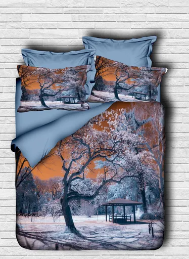 Lenjerie de pat dubla Super King (EU) (IT), 3 piese, L'essentiel Maison, 101, Blue / Orange / White