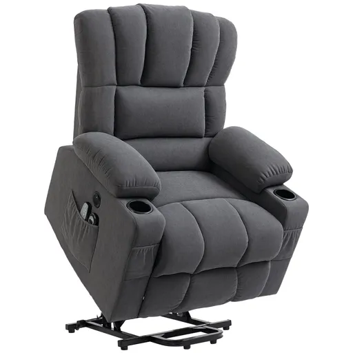 HOMCOM Fotoliu electric cu sistem de ridicare Power Lift, funcție de masaj și încălzire, conectori USB, suporturi pentru pahare, Gri închis | Aosom Ro