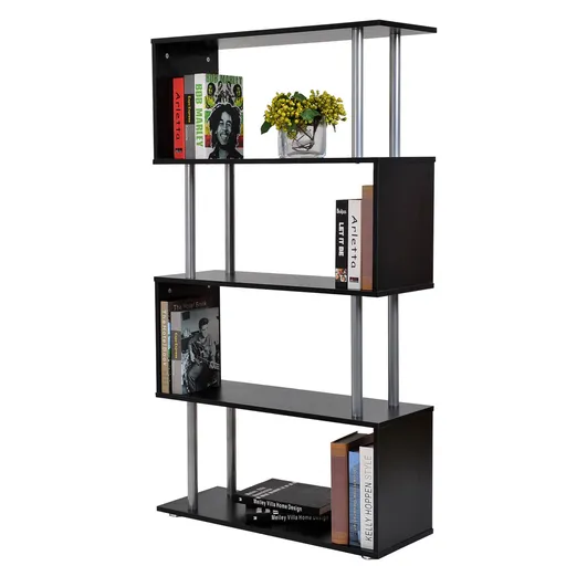 HOMCOM Bibliotecă cu Design Modern 4 Rafturi, Neagră, 80x30x145cm