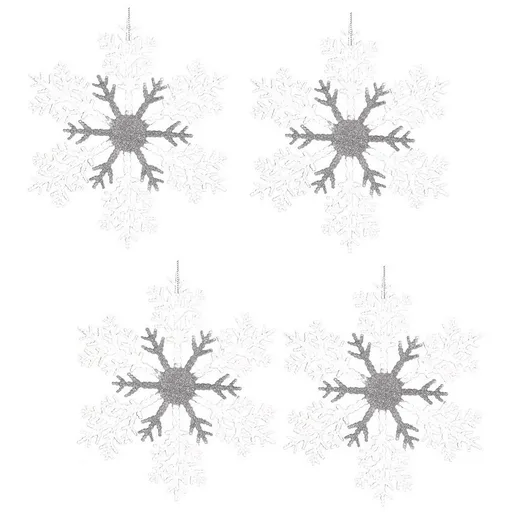 Set de decorațiuni de Crăciun Fulgi, 4 bucăți, alb, 23 x 1 x 26 cm, alb