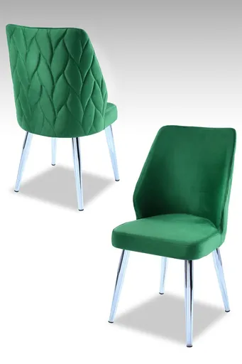 Set scaune 4 piese, Hanah Home, Pufi, PAL, Verde/Crom