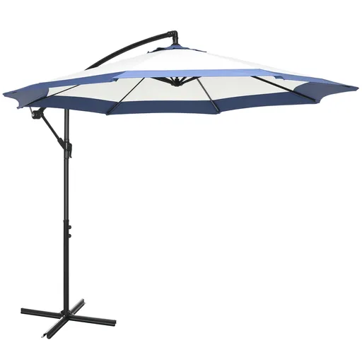 Outsunny Umbrelă de Grădină cu Bază în Cruce, Deschidere cu Manivelă și Orificiu de Ventilație, Ø295x194 cm, Albastru | Aosom Romania