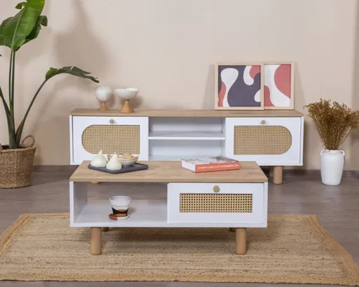 Masuta de cafea, Hanah Home, Bohem, 100x45x45 cm, Alb / Stejar