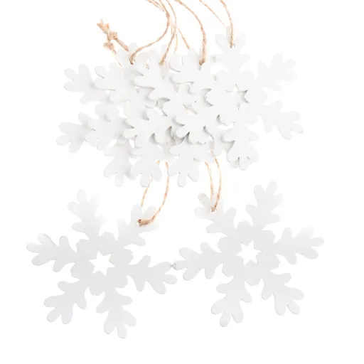 Set de ornamente de Crăciun din lemn Fulg de neaalb, 6 buc