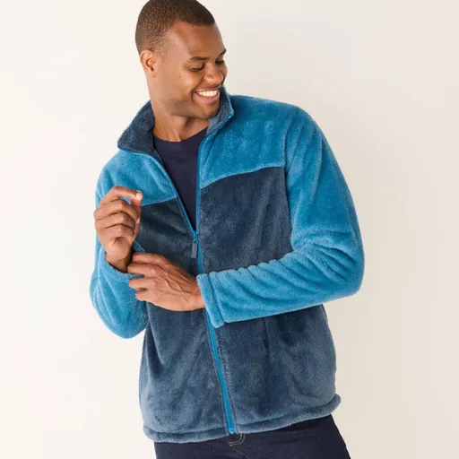 Hanorac din fleece plușat în două culori cu fermoar